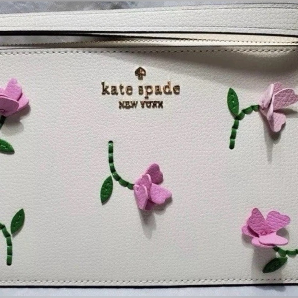 Kate Spade Floral Flowers Appliqué L-Zip Wallet Wristlet - Picture 2 of 7